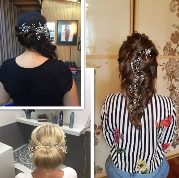 Bridal Wedding Crystal Simulated Pearl Flower Hair - Picture 2 of 3